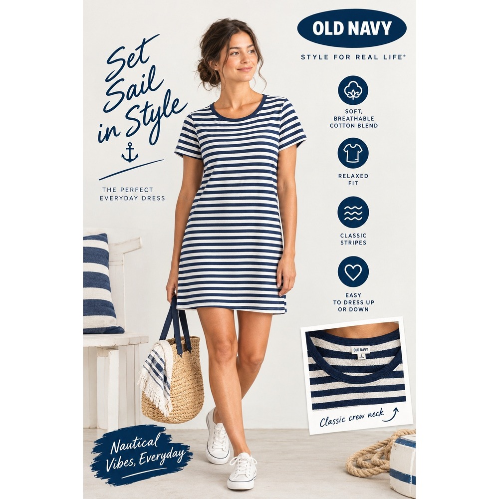 Old Navy Navy White Striped T-Shirt Dress M Short Sleeve Knit Mini Nautical